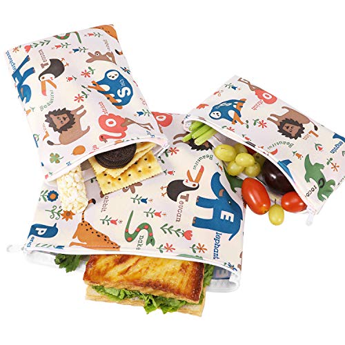 Phogary 3 piezas, Porta bocadillos reutilizable, bolsa merienda, funda bocadillo, Sin BPA (forest animals2)