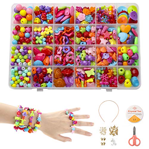 PHOGARY Niños Bricolaje Conjunto Juego(500 Piezas), Cuentas Coloridas para Hacer Joyas para Niños Pulseras De Bricolaje, Cuentas De Collares, Juego De Herramientas como Juego De Regalo para Niñas