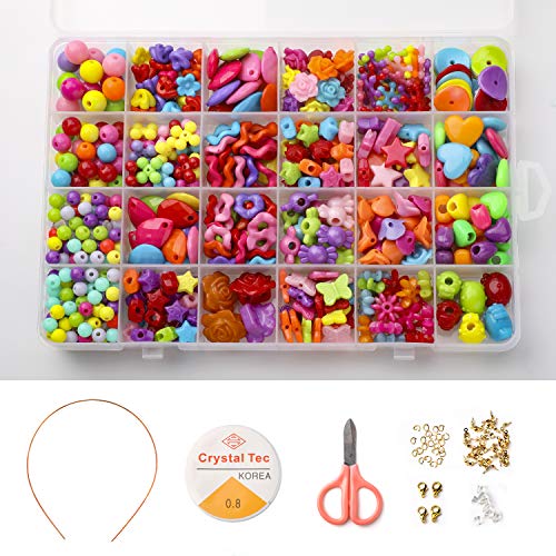 PHOGARY Niños Bricolaje Conjunto Juego(500 Piezas), Cuentas Coloridas para Hacer Joyas para Niños Pulseras De Bricolaje, Cuentas De Collares, Juego De Herramientas como Juego De Regalo para Niñas