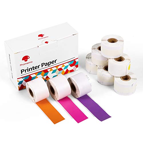 Phomemo Papel Térmico Papel Adhesiva Rollo Impresora Papel para la Mini Impresora Bluetooth Phomemo M02S, Carácter Negro en Púrpura/Rosa Rojo/Naranja, Total 9 Rollos, 15 mm x 3,5 m