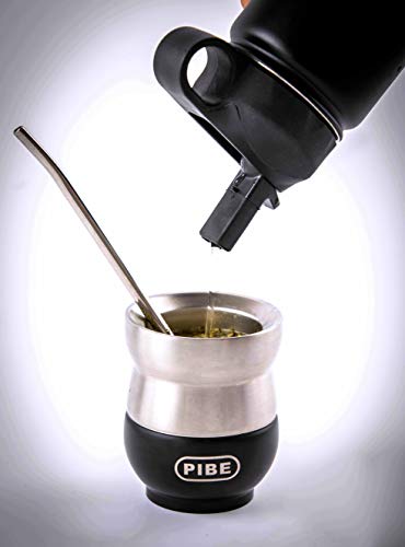 PIBE Cebador Mate para Yerba, Bombilla y Termo 750 Mililitros Acero Inoxidable Pack Autolimpieza