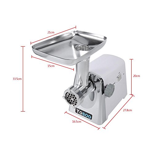 Picadora Eléctrica de Carne Fabricante de Embutido de Salchicha Máquina de Picar Carne de Acero Inoxidable con 3 Cuchillas de Corte (Modelo B)