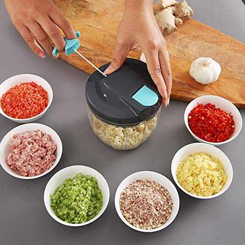 Picadora Manual de Alimentos con Cuerda,Picador de Verduras,Picadora de Carne Manual,Comida Cortador Mano Cebolla Ajo Zanahoria,Multiusos Cocina Útiles,Batidora,Food Chopper Onion,Garlic Cutter (Gris)