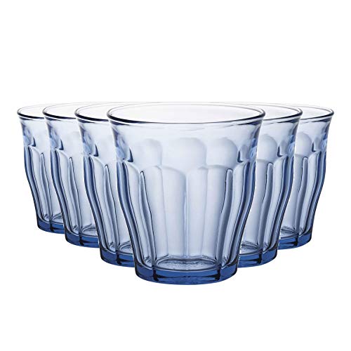 Picardie - Juego de Vasos Bajos de Colores - para Agua, Zumo, Leche o cócteles - Azul - 250 ml - Pack de 12