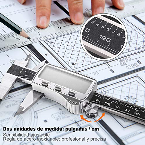 Pie de Rey, Tacklife DC02 Calibre Digital 150mm/6Pulgadas de Acero Inoxidable con Gran Pantalla LCD, Profesional Medición de Diámetro Interior, Exterior, Profundidad y Escalera Calibrador Micrómetro