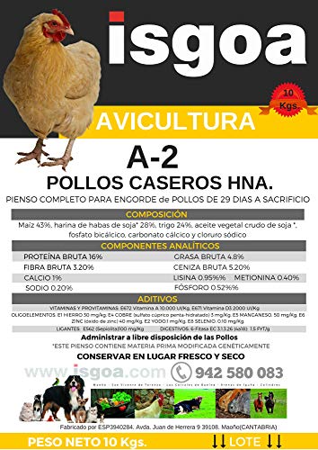 Pienso Pollos CASEROS Harina. Saco 10 Kg Isgoa