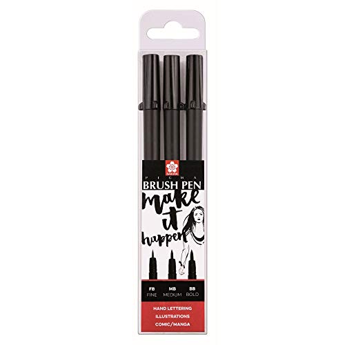 Pigma Cepillo Plumas Conjunto De 3 Tinta Negra