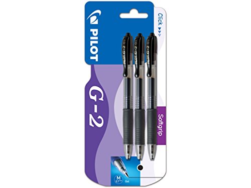 Pilot G2 - Bolígrafo roller retractable (tinta de gel, 3 unidades), color  negro