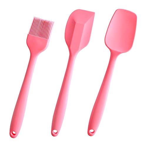 Pincel Silicona，Espátulas de Silicona, Espátula Flexible de Silicona, Cocina Gadget y Herramientas para Hornear para cocinar, Hornear y Mezclar（3 Piezas） (Rosado)