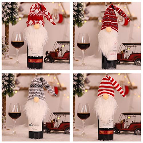 PING 4 unids/set largo sombrero de Navidad sueco Gnome Santa Champagne botella de vino cubierta decoración del hogar