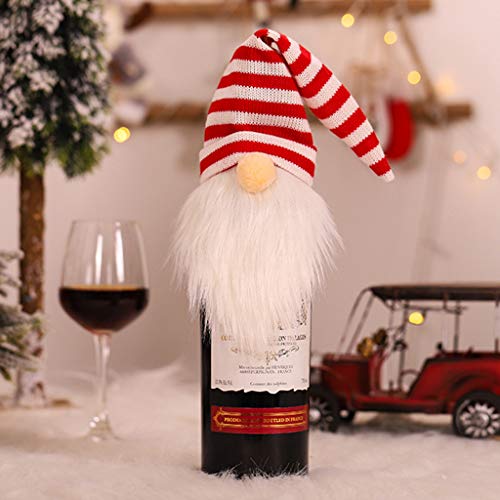 PING 4 unids/set largo sombrero de Navidad sueco Gnome Santa Champagne botella de vino cubierta decoración del hogar