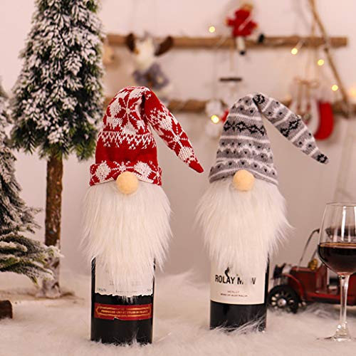 PING 4 unids/set largo sombrero de Navidad sueco Gnome Santa Champagne botella de vino cubierta decoración del hogar