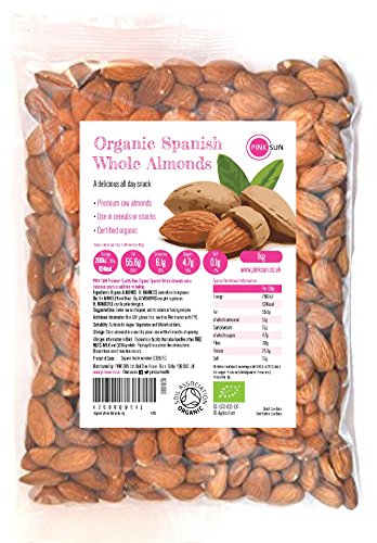 PINK SUN Almendras Enteras Orgánicas Crudas 1kg Bio Con Piel Español No tostado Sin Sal Natural Pieles 1000g a Granel Frutos Secos Sin Cáscara - Raw Organic Whole Almonds Spanish Nuts Bulk