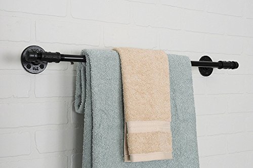 Pipe Decor - Juego de accesorios para barra de toalla, montaje en pared, hierro rústico resistente acabado galvanizado negro libre de óxido con accesorios de montaje para colgar en la cocina o el baño