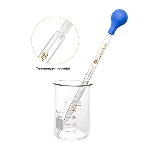 Pipetas de gotero graduadas de vidrio grueso con tapas Juego de 6 con 2 cepillos de limpieza (0,5 ml 1 ml 2 ml 3 ml 5 ml 10 ml)