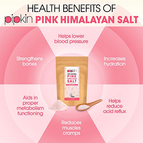 Pipkin 1kg Sal Rosa del Himalaya Natural, Tamaño 0.3-1mm, Alimento Gourmet Premium de Primera Calidad, Cristales de Sal Puros y Sin Refinar, Extraída a Mano