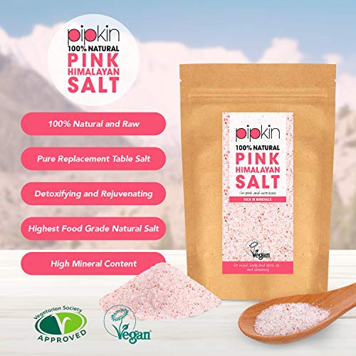 Pipkin 1kg Sal Rosa del Himalaya Natural, Tamaño 0.3-1mm, Alimento Gourmet Premium de Primera Calidad, Cristales de Sal Puros y Sin Refinar, Extraída a Mano