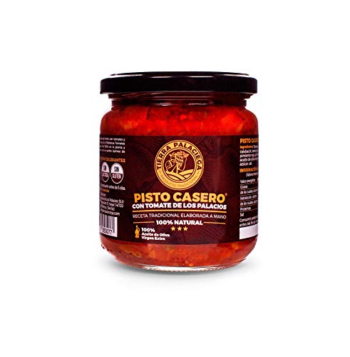 Pisto Casero TIERRA PALACIEGA [Pack 2 Tarros x 340 g] con Tomate de Los Palacios y Aceite de Oliva Virgen Extra Producto Vegano Sin Gluten y Sin Lactosa