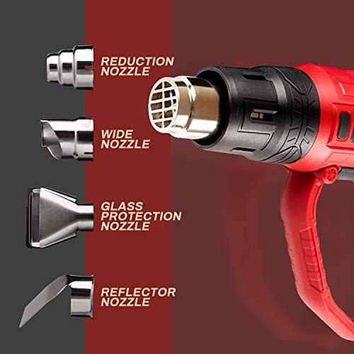 Pistola de Aire Caliente, AREWTEC 2000W Decapadora Professional, Temperatura Ajustable 60~600℃, Velocidad del Viento (300-500L/min), 9 Acesorios para Raspar la Pintura, Deformar Tubos y Encoger PVC