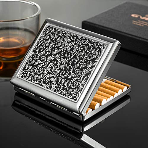 Pitillera de Metal para 20 Cigarrillos, Estilo Antiguo, de Acero Inoxidable, con Grabado, Aspecto Elegante y cualidades Especiales