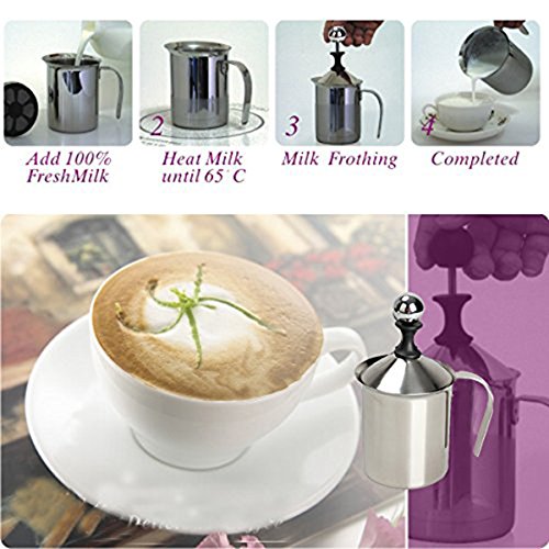 Pixnor 400ml de acero inoxidable leche Frother doble malla leche Crema espuma de leche