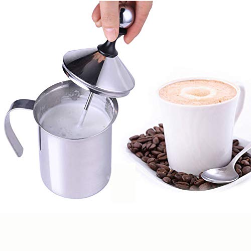 Pixnor 400ml de acero inoxidable leche Frother doble malla leche Crema espuma de leche