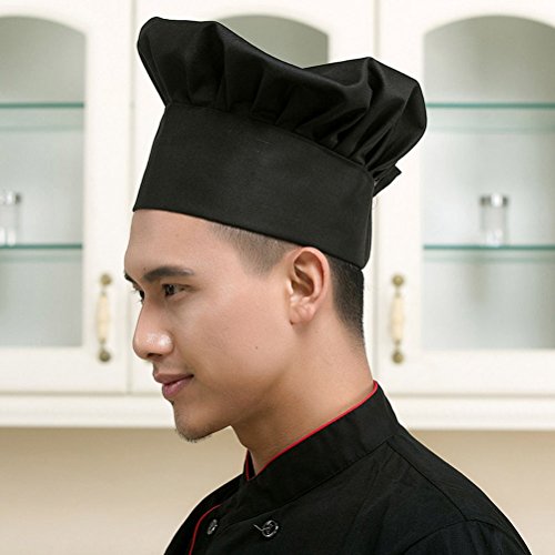 PIXNOR Restaurante de cocina de chef tapa sombrero gorro de cocinero para restaurante cocina BBQ - champiñon estilo (negro)