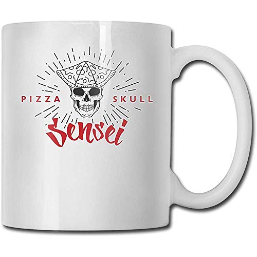 Pizza Calavera Taza de cerámica Taza Novedad Tazas de café Taza de viaje de cerámica Taza de té 330ml (Blanco)