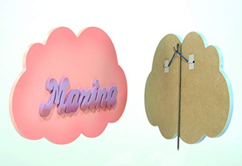 Placa Cartel decorativo infantil de madera forma de *nube* personalizada con el nombre letras de goma eva, regalo original decoración de pared o puerta en habitación.