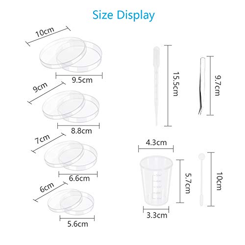 Placa de Petri CHALA 45PCS Juego de Placas de Petri Tazón de Cultivo Bacteriano Estéril con Tapa 24 placas de Petri de Plástico 10 Pipetas para Niños Suministros para Experimentos de Laboratorio