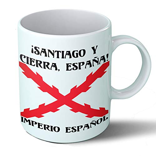 Planetacase Taza Desayuno Imperio español Cruz de Borgoña tercios de España Santiago Ceramica 330 ML