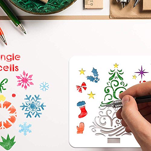 Plantillas de Dibujo de Navidad,Plantillas de Escala,Plantillas navideño,Christmas Plantillas Dibujo,kit de dibujo de plantilla de navidad,plantillas navidad manualidades (8 piezas)