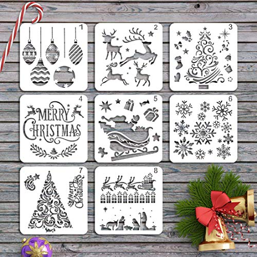 Plantillas de Dibujo de Navidad,Plantillas de Escala,Plantillas navideño,Christmas Plantillas Dibujo,kit de dibujo de plantilla de navidad,plantillas navidad manualidades (8 piezas)