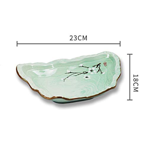 Plato de Cocina Western Restaurant Steak Plate Plato de Desayuno Grupo Italiano Cubertería de Cocina Suministros de Fiesta en Familia Plato Bonito Plato de Postre, Porcelana, Verde, 23CM*18CM