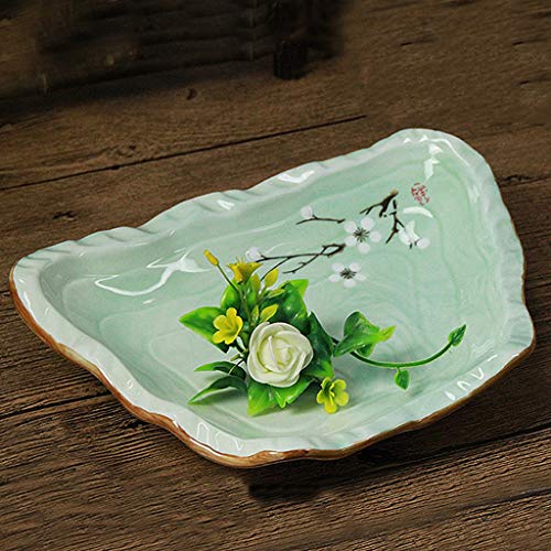 Plato de Cocina Western Restaurant Steak Plate Plato de Desayuno Grupo Italiano Cubertería de Cocina Suministros de Fiesta en Familia Plato Bonito Plato de Postre, Porcelana, Verde, 23CM*18CM