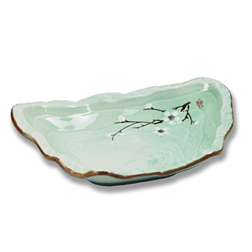 Plato de Cocina Western Restaurant Steak Plate Plato de Desayuno Grupo Italiano Cubertería de Cocina Suministros de Fiesta en Familia Plato Bonito Plato de Postre, Porcelana, Verde, 23CM*18CM