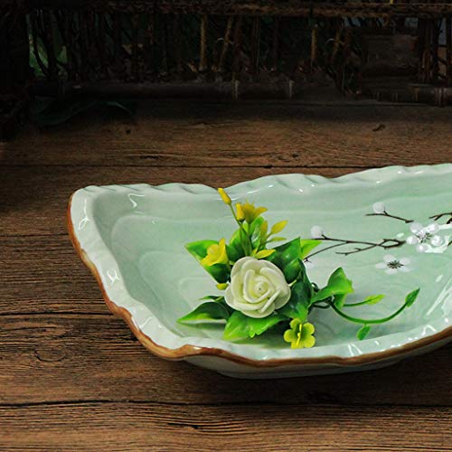 Plato de Cocina Western Restaurant Steak Plate Plato de Desayuno Grupo Italiano Cubertería de Cocina Suministros de Fiesta en Familia Plato Bonito Plato de Postre, Porcelana, Verde, 23CM*18CM