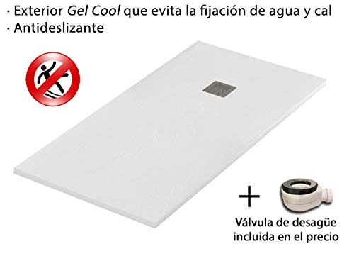 Plato Ducha Resina Efecto Pizarra Extraplano, Resistente al Rayado y Alta Durabilidad, Fácil Instalación y Limpieza y Muy Agradable al Tacto 70x180 Blanco