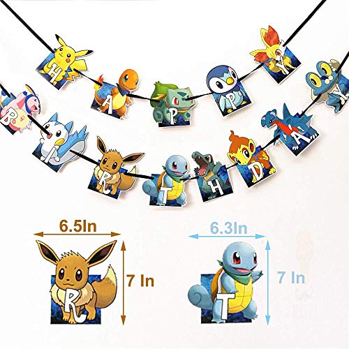 Pokemon Kids Birthday Party Decoration 98 Piezas Cartoon Anime Theme Artículos para Fiesta de Cumpleaños Platos, Tazas, Servilletas, Manteles con Paquete de Globos Gratis