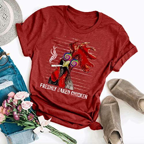 Pollo recién horneado Camisetas Verano Casual Cuello Redondo Pollo Divertido Camiseta Impresa