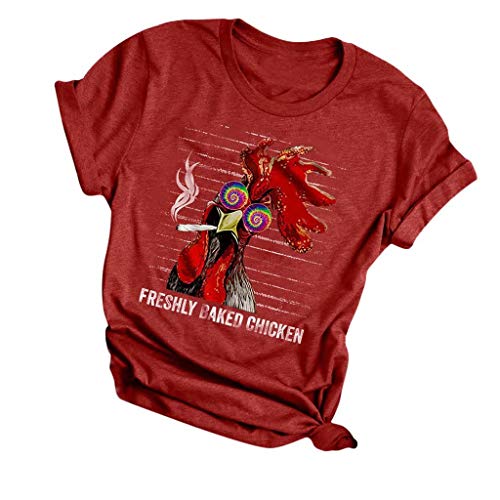 Pollo recién horneado Camisetas Verano Casual Cuello Redondo Pollo Divertido Camiseta Impresa