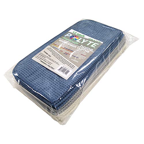 Polyte - Paño de Cocina de Microfibra con Punto gofrado - Premium - Azul Oscuro, Gris, Blanco Roto - 31 x 31 cm - Pack de 12