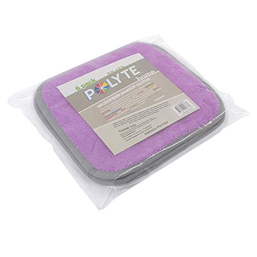 Polyte - Toalla facial desmaquillante de microfibra superabsorbente - Hipoalergénica, sin elementos químicos - Morado/blanco - 20 x 20 cm - Pack de 6