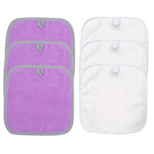 Polyte - Toalla facial desmaquillante de microfibra superabsorbente - Hipoalergénica, sin elementos químicos - Morado/blanco - 20 x 20 cm - Pack de 6