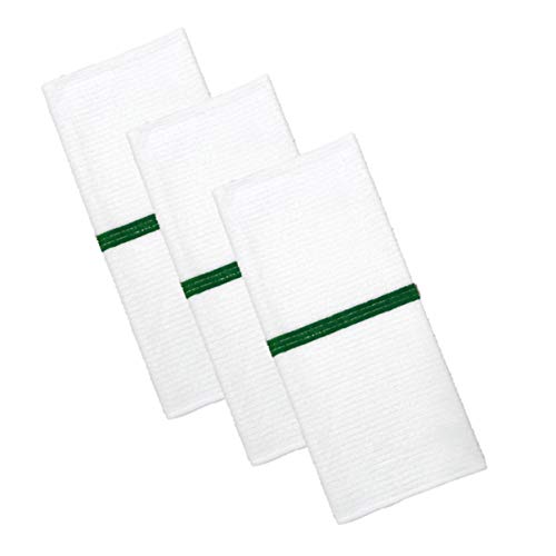 Polyte - Trapo Multiusos de Microfibra - Ideal para el hogar, cocinas y restaurantes - Tela de Toalla Acanalada - Blanco con Raya Verde - 36 x 43 cm - Pack de 12