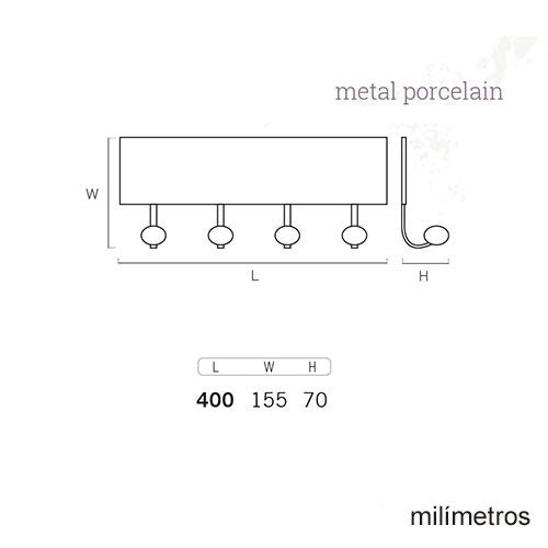 POMOLINE Percha Pared Vintage 4 Ganchos Porcelana Bar Retro 400x155MM