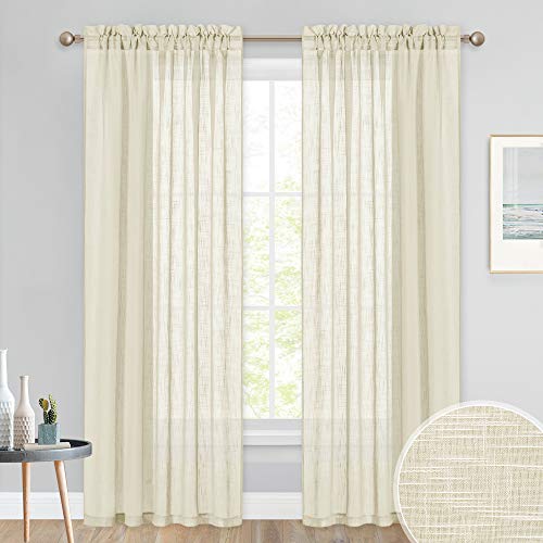 PONY DANCE Cortinas Dormitorio Matrimonio - Cortinas Voile Semitransparentes para Salón Habitación Niños, 2 Piezas, 132 x 210 CM (An x L), Beige