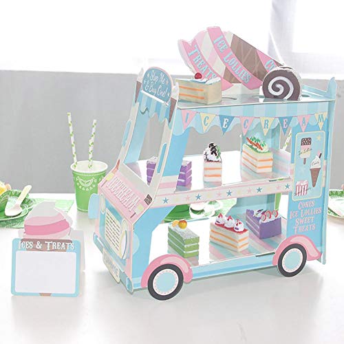 popchilli Soporte para pasteles, Decoración para pasteles, Soporte para pasteles en forma de carro de papel creativo, Bandeja en forma de automóvil para helados, para cumpleaños Fiesta de bodas frugal