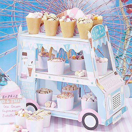 popchilli Soporte para pasteles, Decoración para pasteles, Soporte para pasteles en forma de carro de papel creativo, Bandeja en forma de automóvil para helados, para cumpleaños Fiesta de bodas frugal