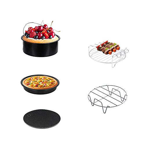 PopHMN Accesorios para freidoras de Aire, 5PCS 18CM Pizza Dish Cake Barrel Air Fryer Rack con Almohadilla Aislante Adecuado para Air Fryer Accesorios